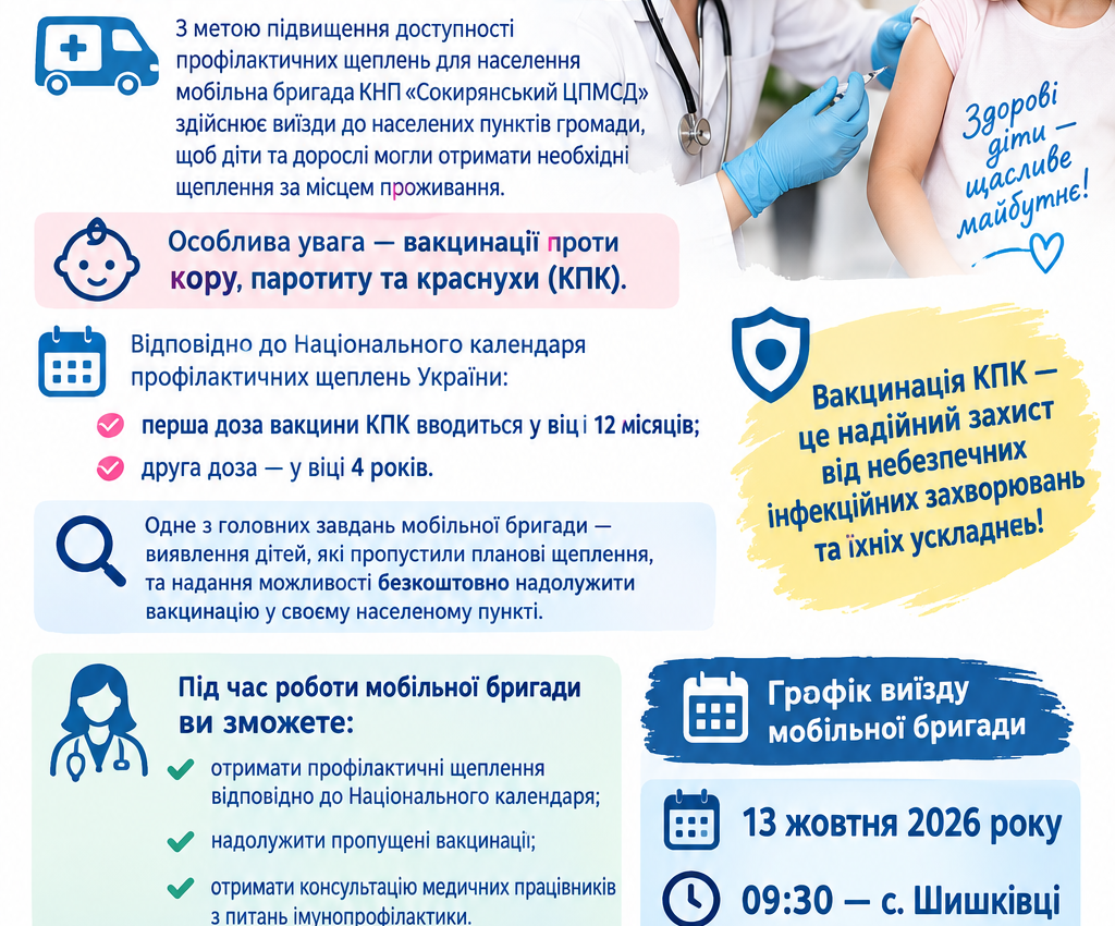 У Сокирянському ЦПМСД продовжує роботу мобільна бригада з вакцинації!